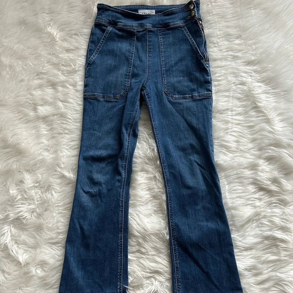 Frame Mid Rise Slim Kick Boot Cut Cropped Jeans - Picture 3 of 11
